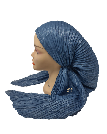 SG PR02-J Jeans Cotton Lurex Pleated Adjustable Pre-Tied Bandanna myselflingerie.com